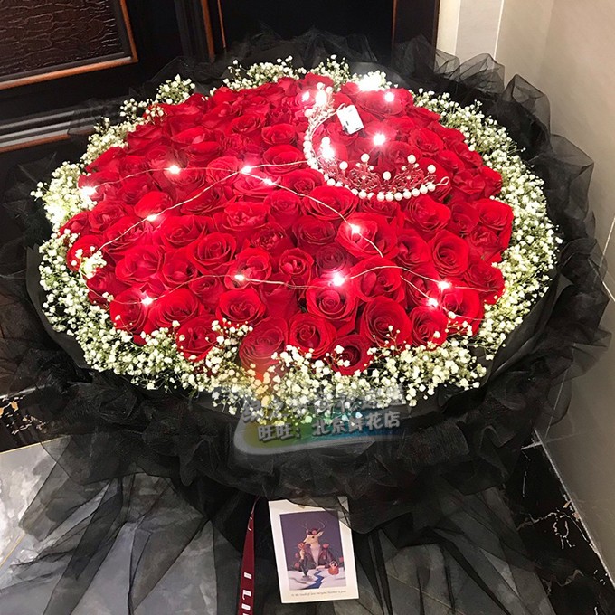 玫瑰北京生日鲜花速递同城花店配送花上门订花99朵红玫瑰花鲜花束
