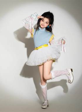 运动芭蕾风儿童走秀服多巴胺甜美蕾丝套装疾风少年8蓝黄色新款夏9