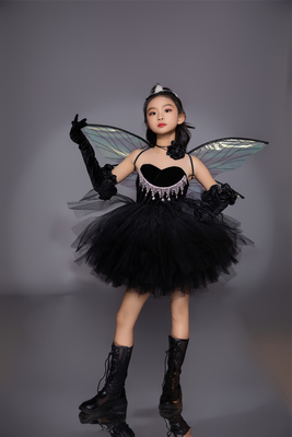 爱豆短款黑色精灵翅膀走秀蓬蓬裙