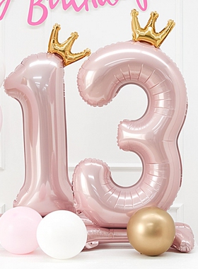 底座站立皇冠数字铝膜气球 42寸粉色 派对生日桌面装饰独立包装