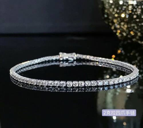 日本珠宝展18K金女四爪镶2克拉天然南非高品质钻石手链真金真钻