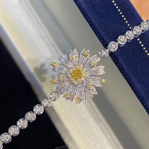 18K白金女镶嵌1克拉天然南非高品质钻石白钻黄钻雏菊手链真金真钻