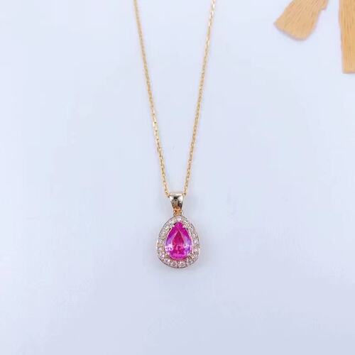 18K金女镶嵌南非高品质钻石1克拉天然帕帕拉恰蓝宝石吊坠真金真钻