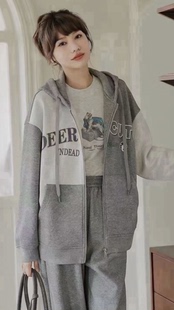 剪吊牌 正品 柚丁连帽灰色加绒卫衣外套