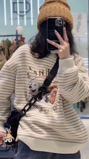 偏大 剪吊牌 柚丁洋气条纹宽松卫衣 正品