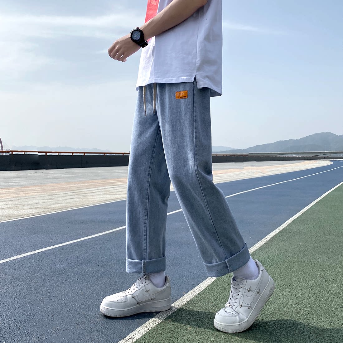 四季款男士夏天蓝色休闲牛仔裤宽松直筒裤子N12-P40,男装牛仔裤,电商B327