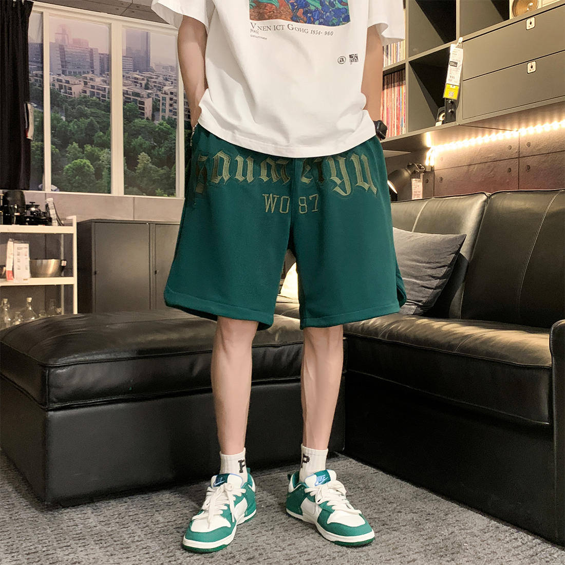 夏天男士港风宽松休闲运动短裤篮球裤刺绣五分裤中裤 DK29-P3图片