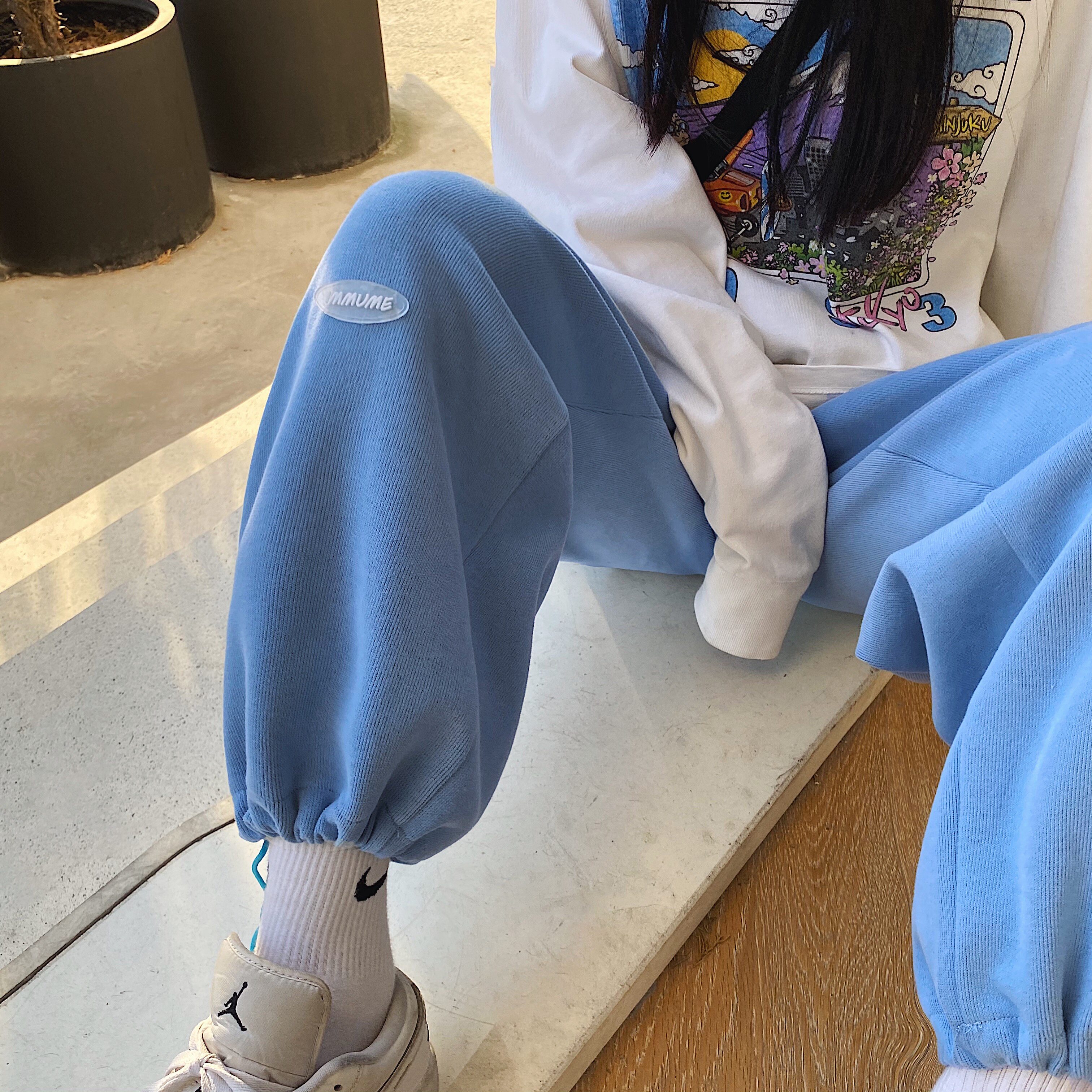 21/春款现货 女模港风宽松运动裤束脚休闲裤男针织卫裤 K003-P50~图片