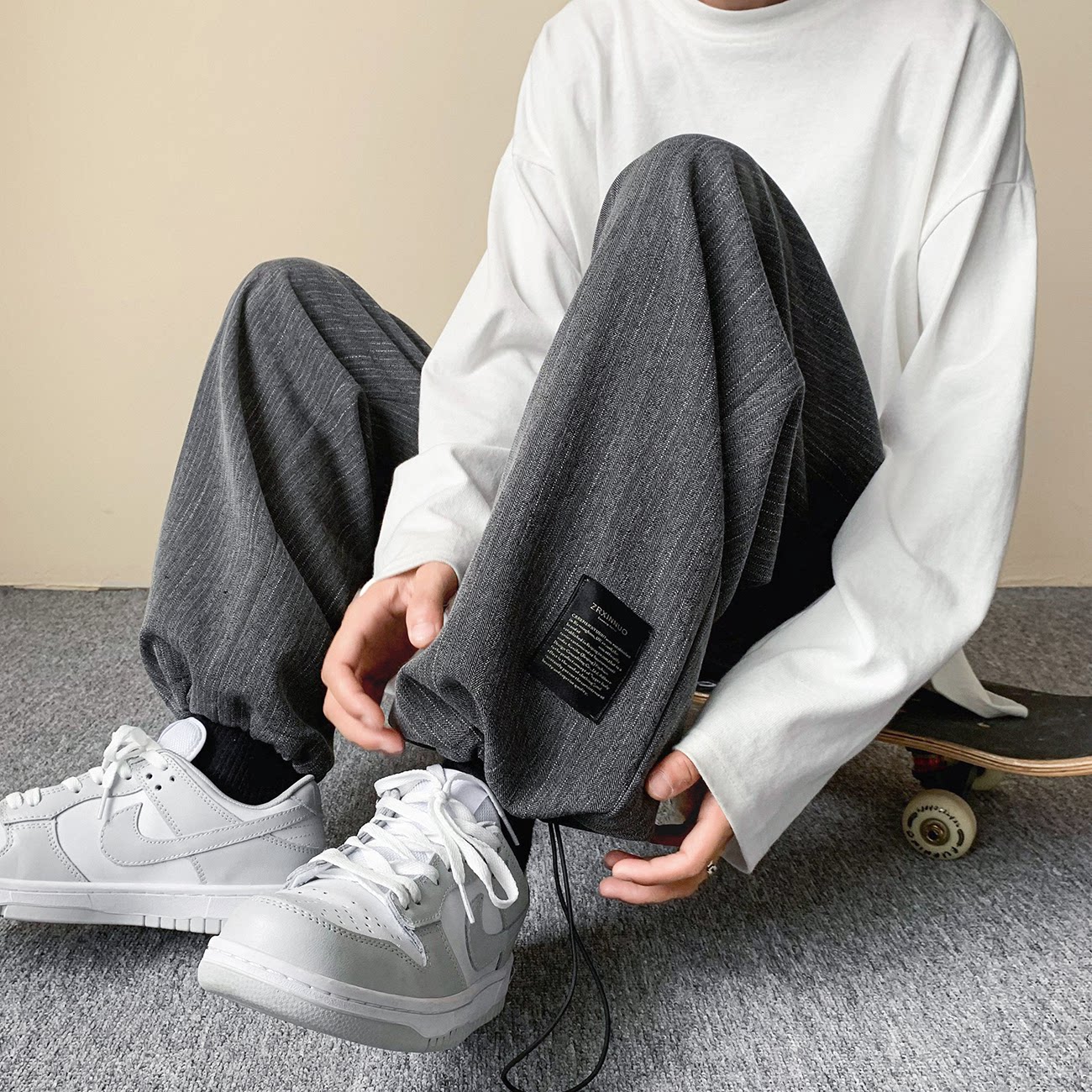 K12-P50现货新款抖音直播款港风男士条纹休闲运动裤抽绳长裤，女装休闲裤，电商B327