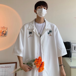 22夏装新款男士宽松休闲刺绣短袖衬衫半袖衫开衫外套 C22-P35图片