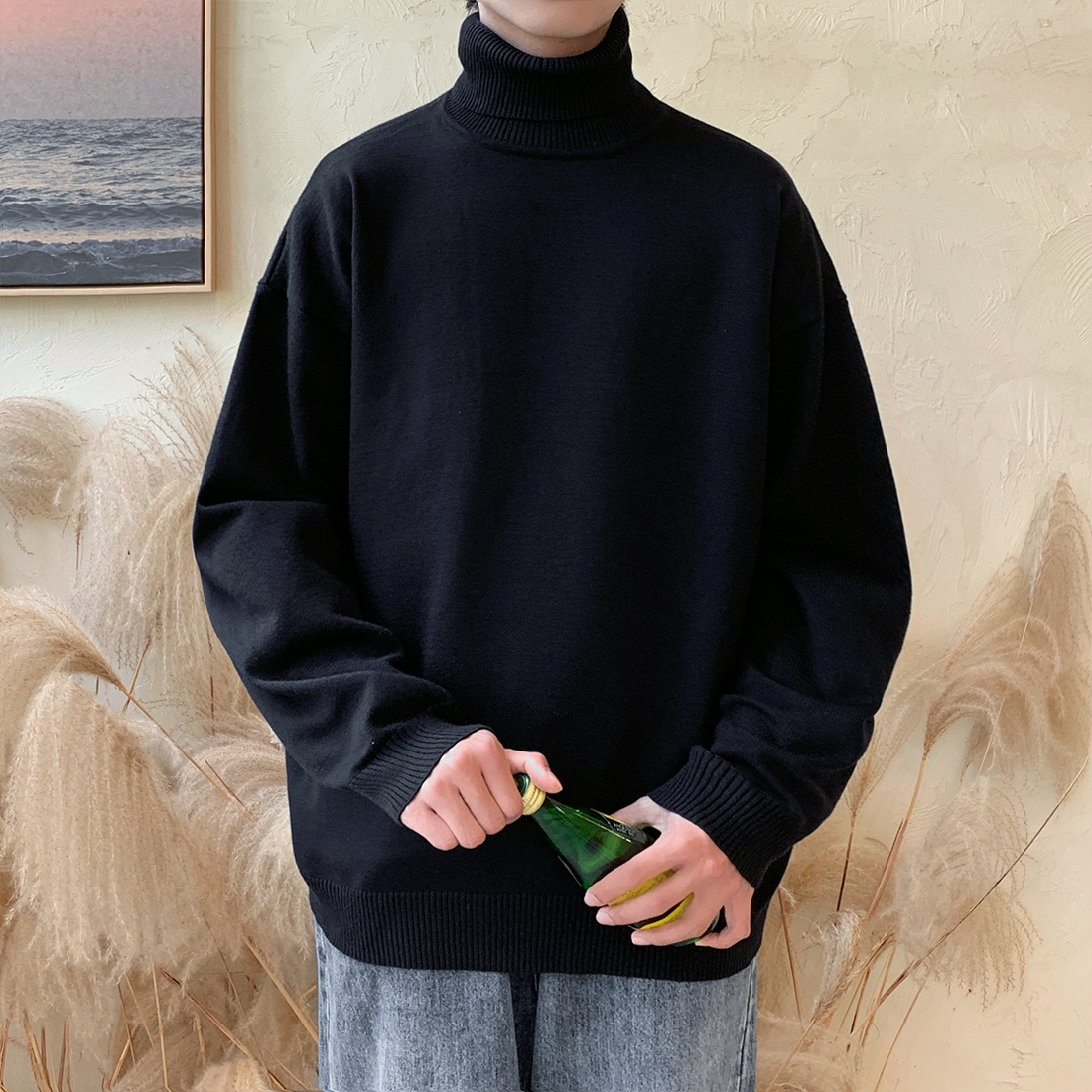 8色秋冬高领毛衣纯色百搭休闲打底衫毛线衣BKM16-特P35~冲,男装T恤,电商B327