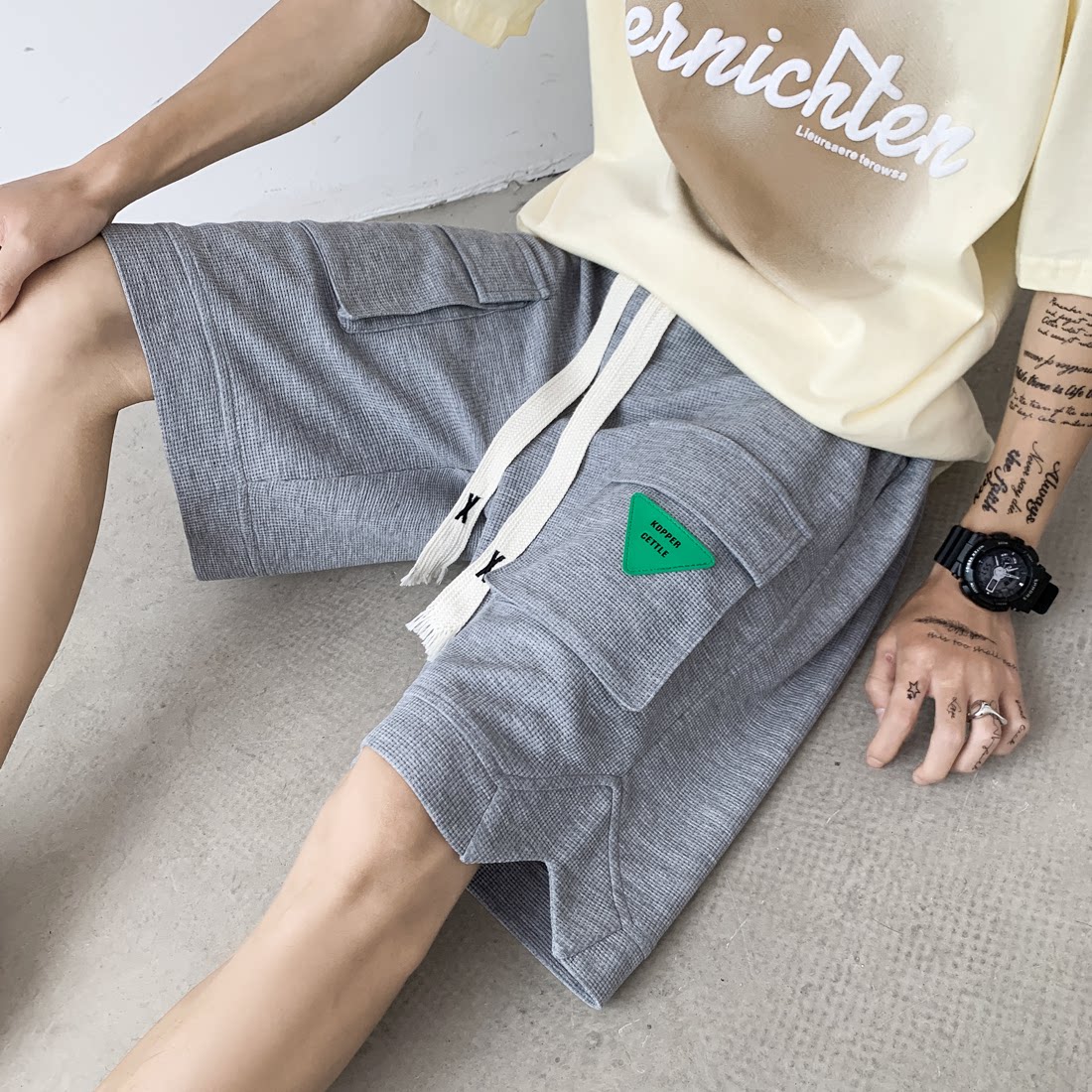 2022直播宽松直筒华夫格休闲短裤五分裤中裤DK28-P38M-5XL，男装牛仔裤，电商B327