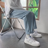 夏天蓝色牛仔裤男女纯色休闲牛仔裤宽松直筒裤子N68-P40，男装牛仔裤，电商B327