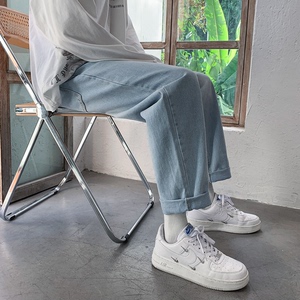 N68-P40 新款港风纯色休闲牛仔裤宽松直筒百搭裤子蓝色牛仔裤，男装牛仔裤，电商B327