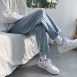 N68-P40新款港风纯色休闲牛仔裤宽松直筒百搭裤子蓝色牛仔裤，男装牛仔裤，电商B327