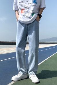 N18-P40 主推 男生夏天蓝色牛仔裤宽松直筒纯色裤子图片