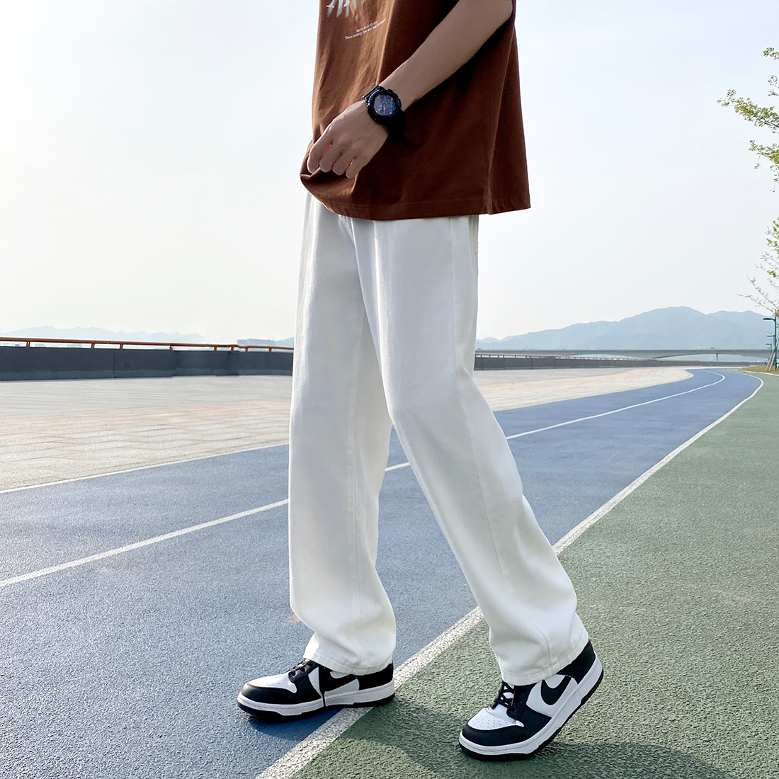 休闲百搭白色牛仔裤男士宽松直筒裤N23-P45,男装牛仔裤,电商B327