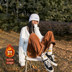 K32-P50 加绒P60 女模秋冬灯芯绒拼接宽松直筒裤男女休闲裤子，男装卫衣，电商B327