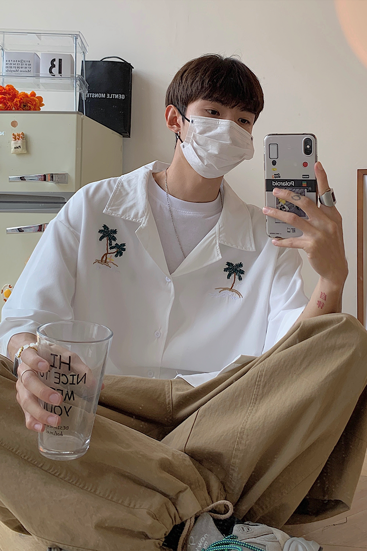 C22-P35现货直播款宽松休闲刺绣短袖衬衫半袖衫夏天开衫外套,男装T恤,电商B327