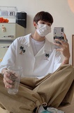 C22-P35现货直播款宽松休闲刺绣短袖衬衫半袖衫夏天开衫外套，男装T恤，电商B327