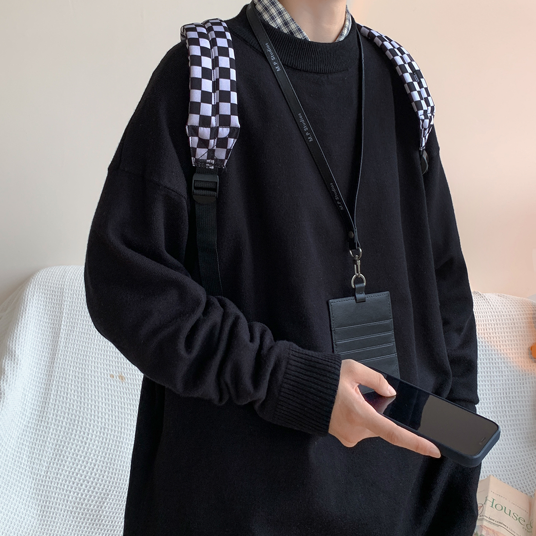 男女宽松圆领套头毛衣针织衫秋冬打底衫BKM01-特P35M-5XL,男装T恤,电商B327