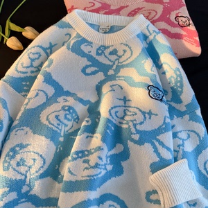 BKM15-P75  现货哦~  男女中性秋冬毛线衣宽松套头印花毛衣针织图片