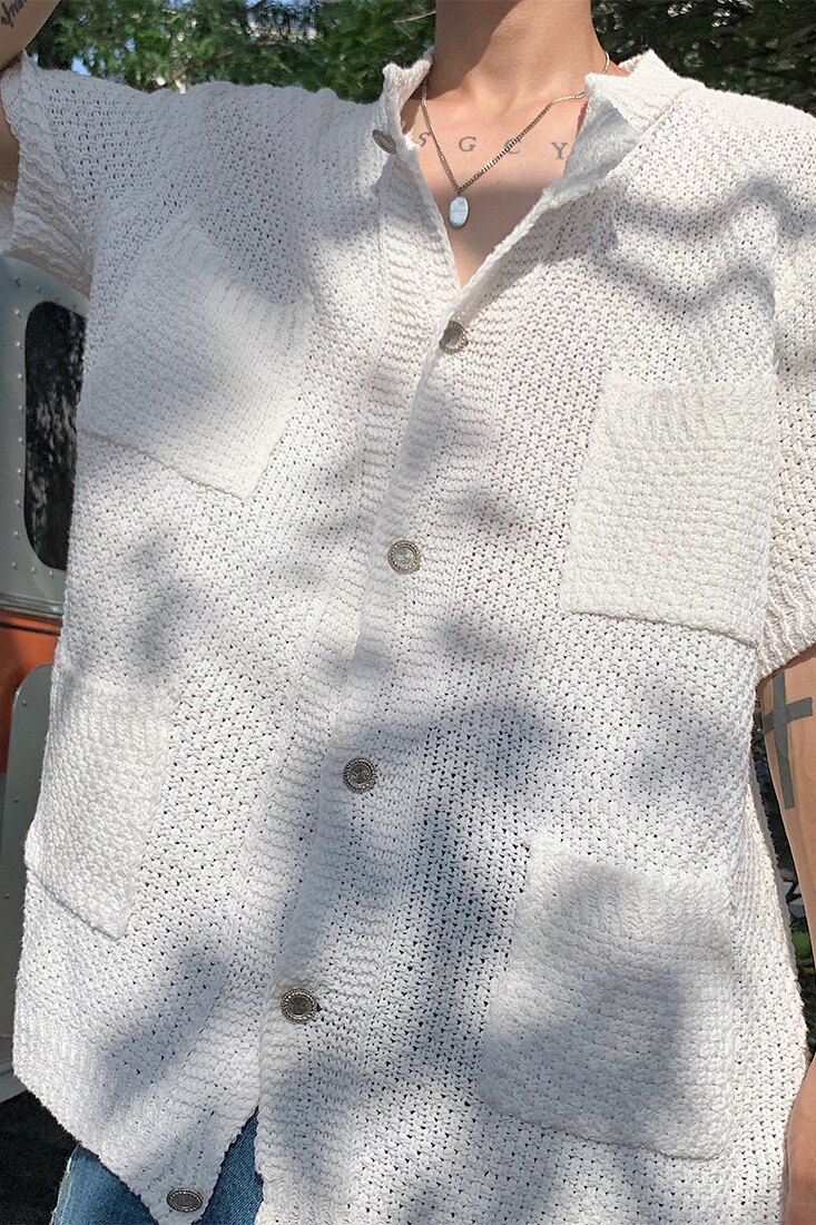 夏天男女同款潮流休闲短袖开衫毛衣M01-P55尺码M-3XL现货哦,男装T恤,电商B327