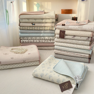 ins韩版双面纯棉砂洗床盖单件 卡通小碎花加厚夹棉绗缝床单枕套