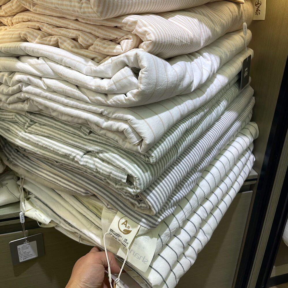 简约条纹全棉色织水洗棉夏被20%大豆纤维春秋被单双人冬被四件套