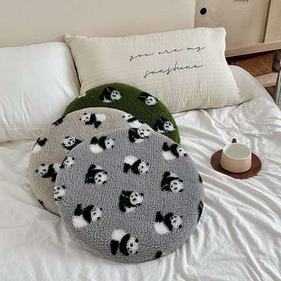 秋冬保暖韩版熊猫大颗粒摇粒绒坐垫办公室圆形椅垫方形记忆棉垫子