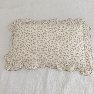 ins公主风全棉双层纱枕套单件荷叶花边小碎花单人枕头套儿童枕套