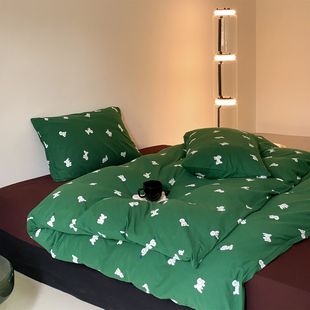 ins日式 全棉婴幼儿针织棉四件套可爱卡通小狗A类裸睡天竺棉床笠款