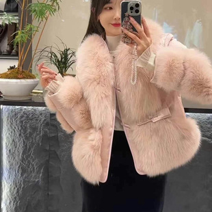 批发真毛海宁冬季新款大衣新中式国风狐狸毛皮草外套鹅绒羽绒服女