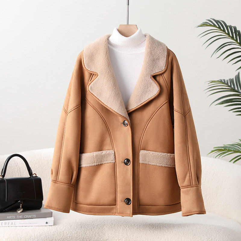 2025冬新款美拉德宽松麂皮羊剪绒大衣全羊羔毛皮毛一体皮草外套女