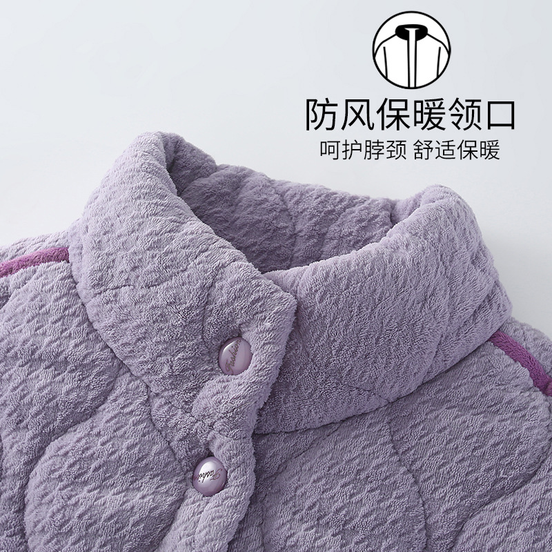 三层夹棉睡衣女秋冬季加绒加厚