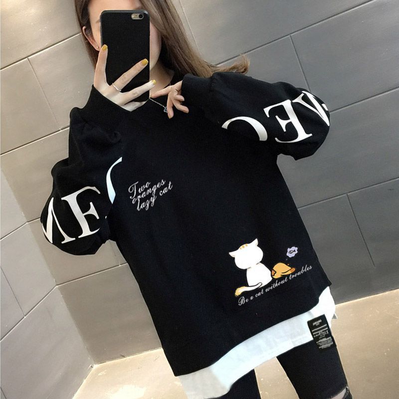 春秋假两件卫衣女2022新款休闲百搭显瘦大码胖mm宽松圆领长袖女装