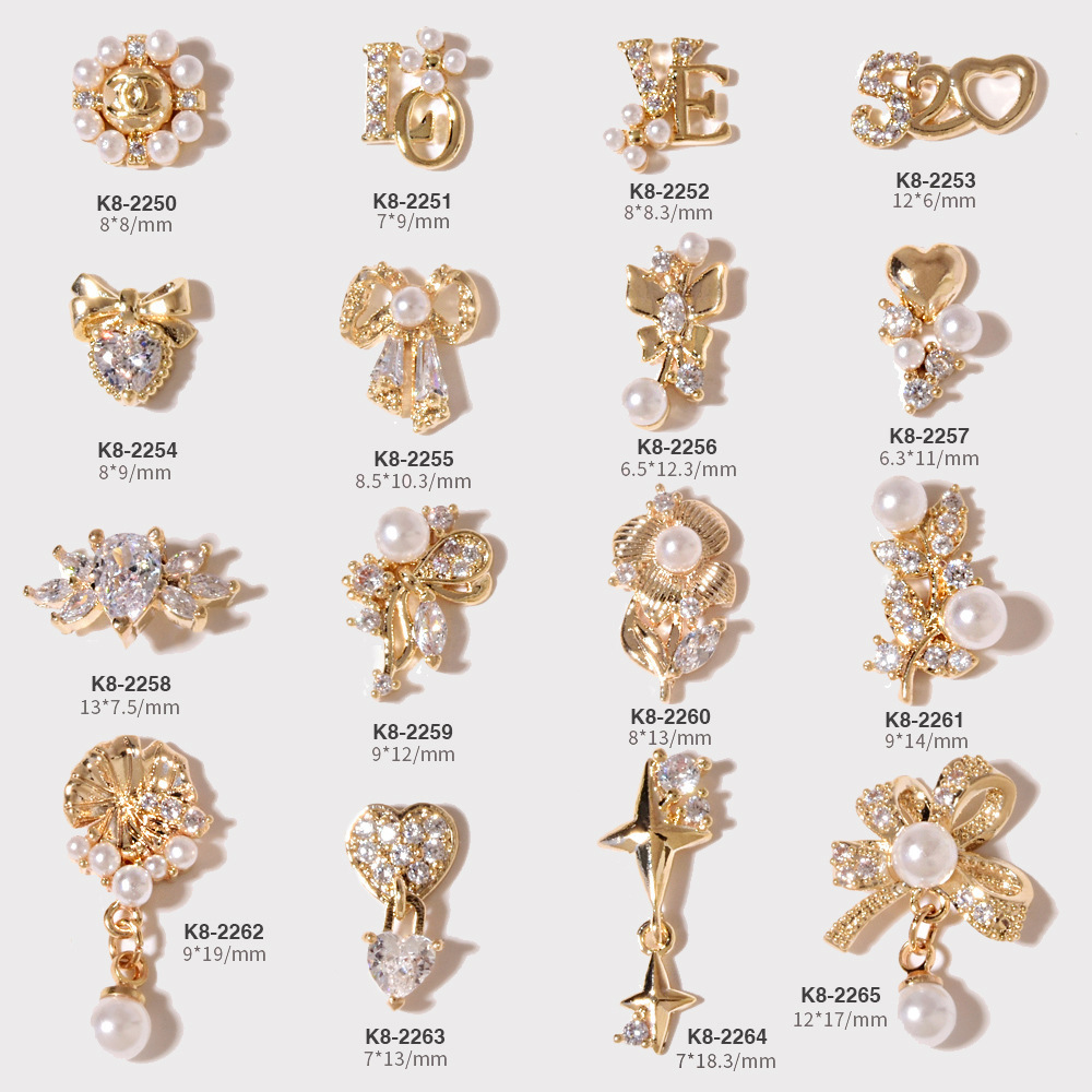 网红美甲锆石饰品珍珠镶钻520爱心指甲钻配饰网红蝴蝶结吊坠配饰