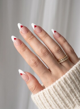 热款法式穿戴甲美甲nails简约甜美红色爱心白色欧美风可拆卸美甲