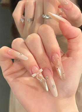 美甲穿戴甲4.0细狗甜美少女立体蝴蝶结红色波点美甲片预制假指甲