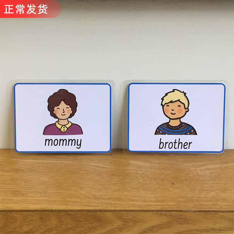 新款早期启蒙训练英语抽认卡闪卡家庭成员称呼family单词卡片教具