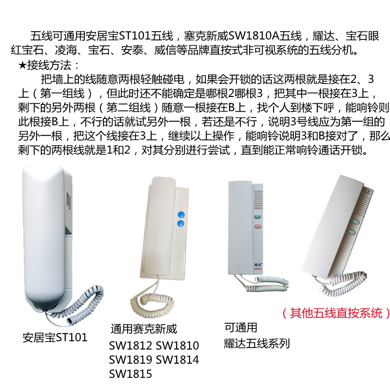 通用四4五5线楼宇对讲门铃电话安居宝立林振威誉诚非可视家用分机