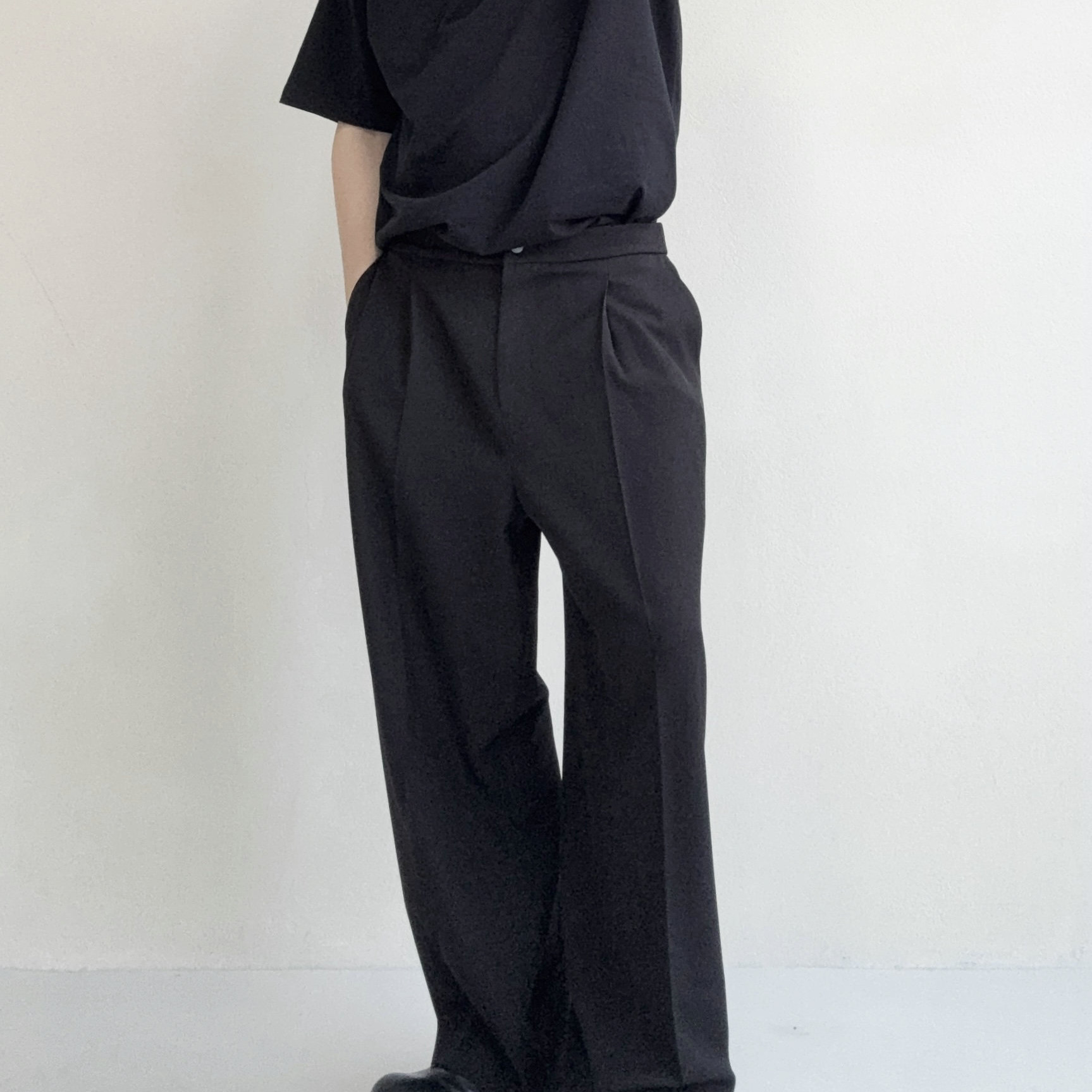 POPDADA法式先锋老钱风简约垂感cleanfit宽松直筒休闲裤黑色西裤