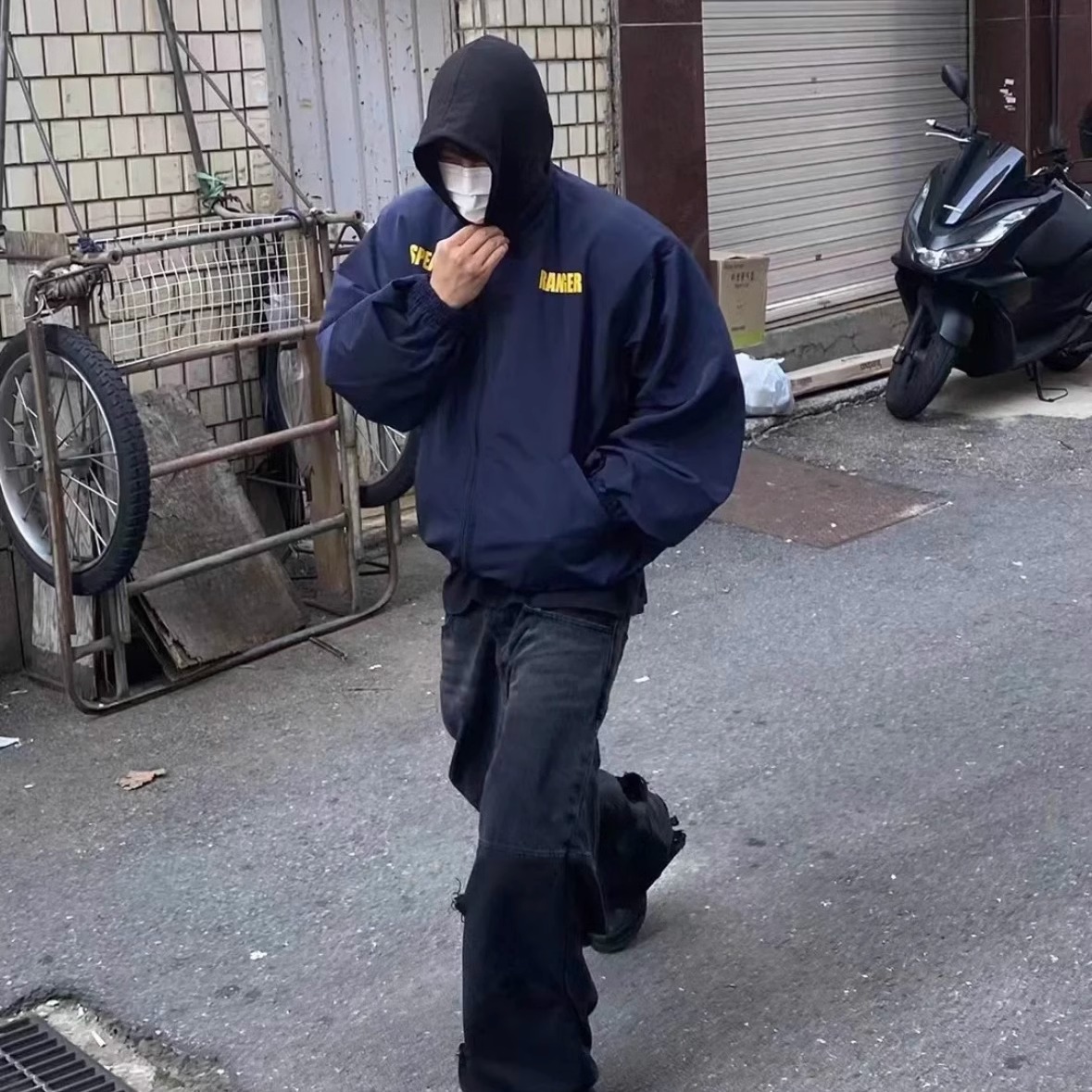 undermycar UMC垫肩标语立体廓形美式宽松立领外套拉链教练夹克
