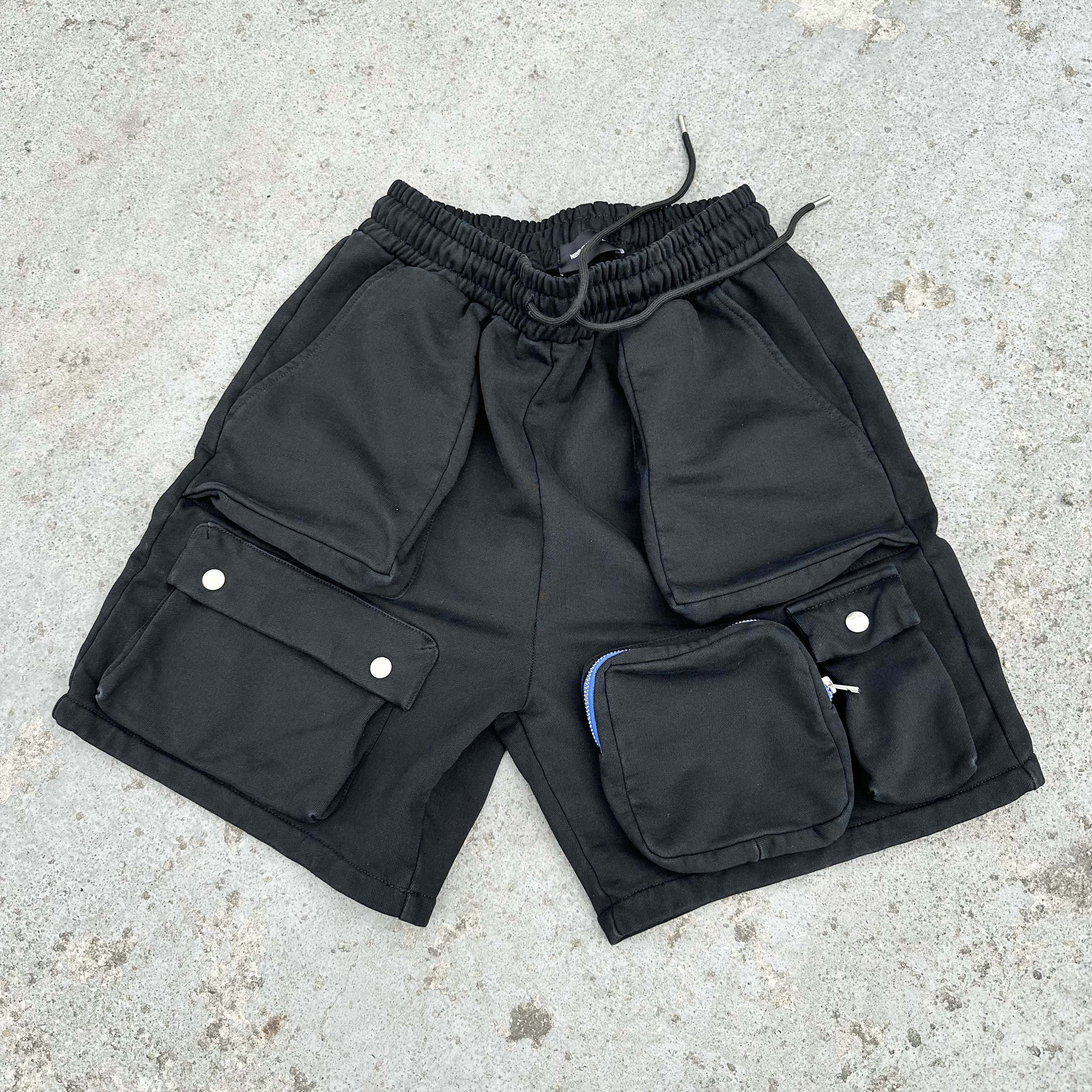 高街理解蓝色拉链炮弹工装短裤