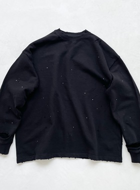 POPDADA制造宇宙星空全身破坏刀割泼墨油漆高街黑色宽松长袖卫衣