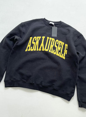 ASKYURSELF V8浮雕立体LOGO发泡黄色字母圆领宽松OS黑色长袖卫衣