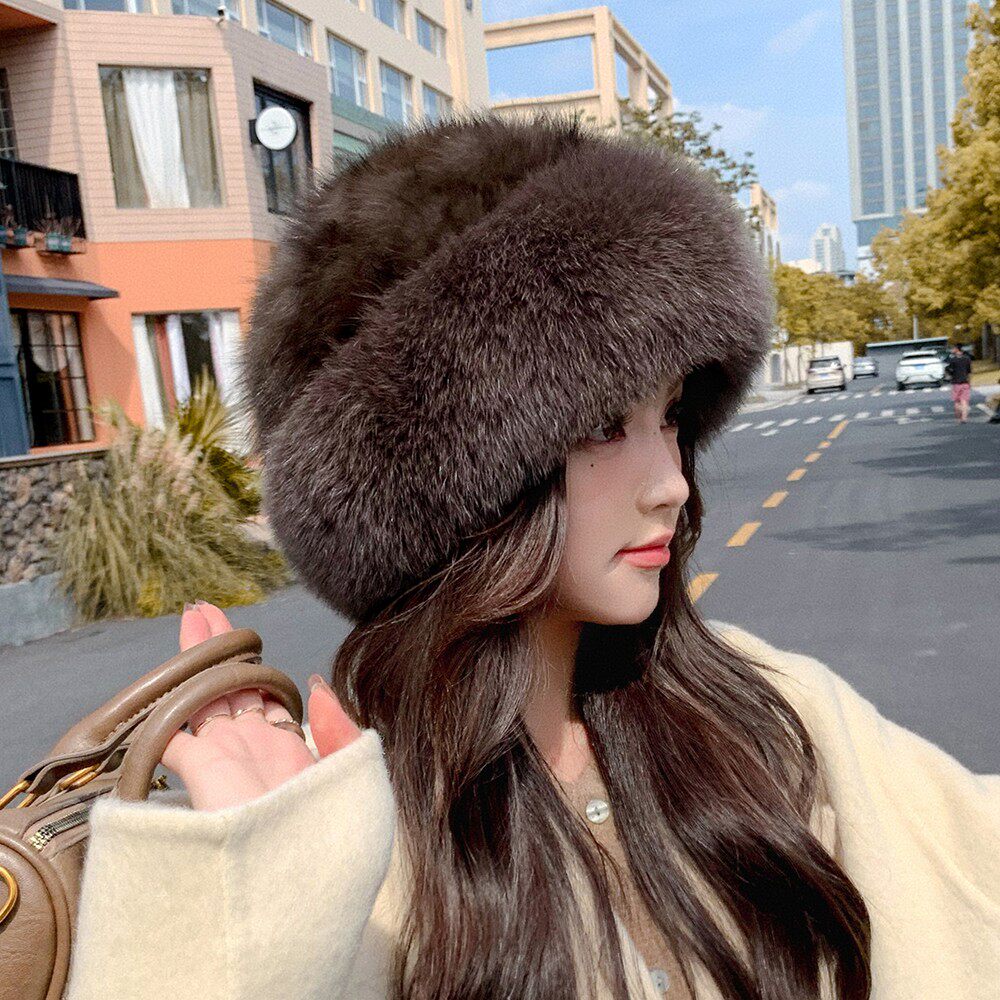 紫貂毛渔夫帽一圈狐狸毛皮草帽