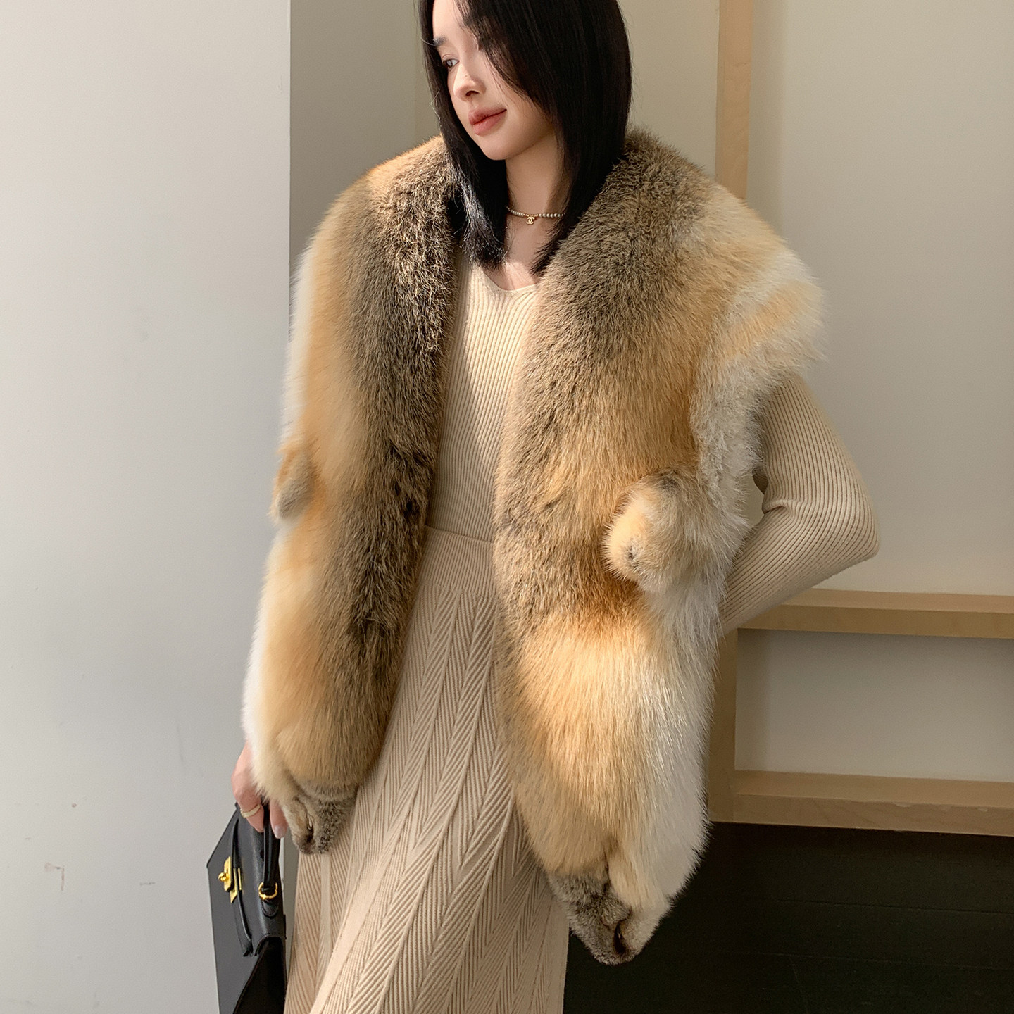 奢华气质整只狐狸毛披肩韩版秋冬女士皮草围巾真毛毛领子裘皮围脖