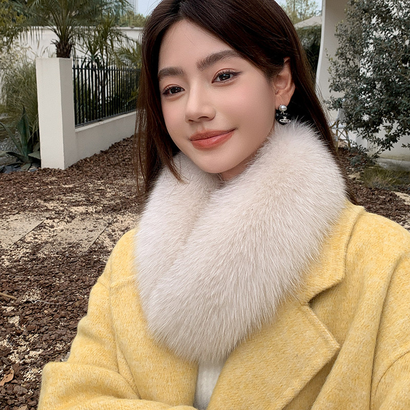 张元英同款狐狸毛 内獭兔毛 短款吸扣V字真毛保暖围脖围巾毛领女