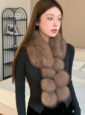 真毛球球毛狐狸毛围脖女冬季走秀新款时尚高级感皮草双面编织围巾